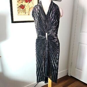 Elegant Black Halter Vintage Dress. Metalic. No Size or Makers Tag. Maybe Large.